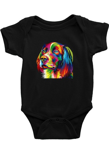 Renkli Köpek Siyah Unisex Bebek Body - Zıbın