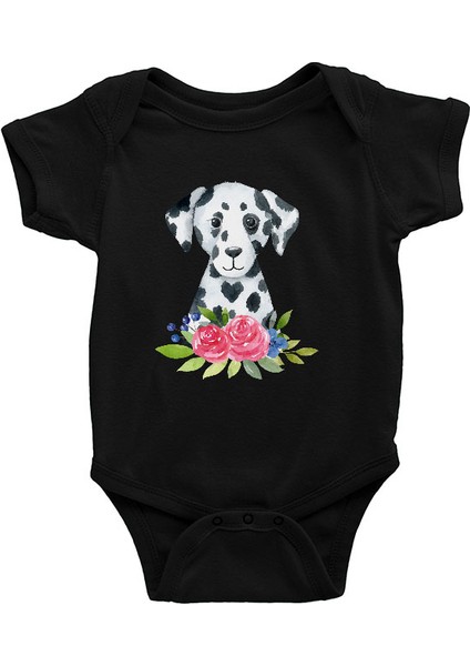 Çiçekleri Içinde Dalmaçyalı Siyah Unisex Bebek Body - Zıbın