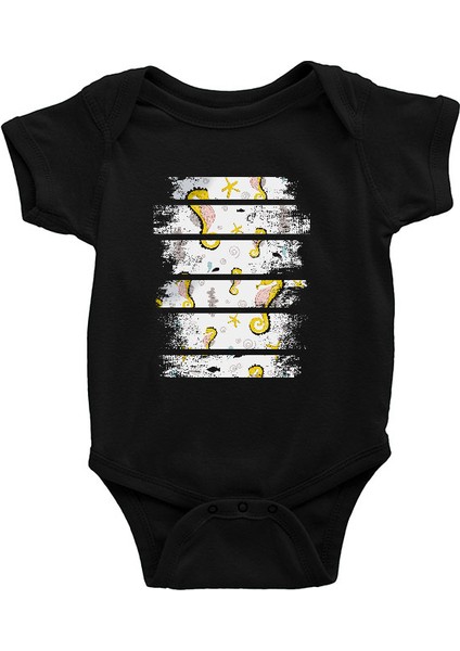 Deniz Atları Siyah Unisex Bebek Body - Zıbın