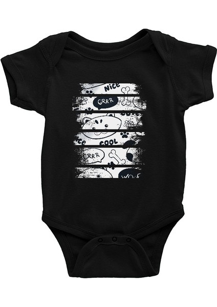Grrr Woof Sevimli Köpek Siyah Unisex Bebek Body - Zıbın