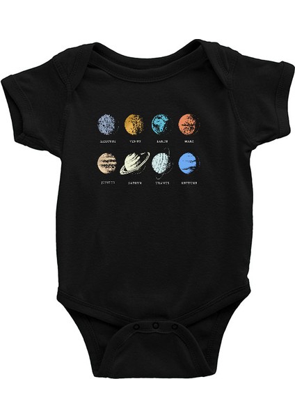 8 Gezegen Siyah Unisex Bebek Body - Zıbın