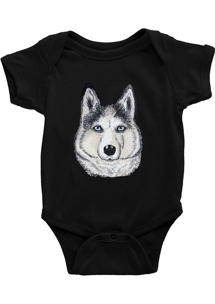 Karizma Sibirya Kurdu Husky Haski Siyah Unisex Bebek Body - Zıbın