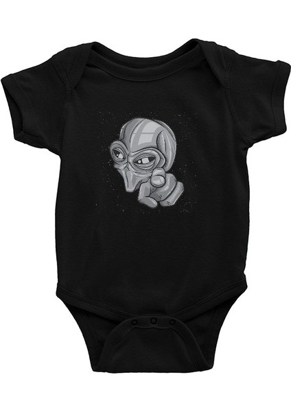 Işaret Eden Alien Siyah Unisex Bebek Body - Zıbın