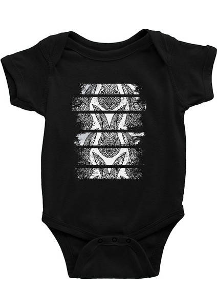 Desenli Tavşan Siyah Unisex Bebek Body - Zıbın