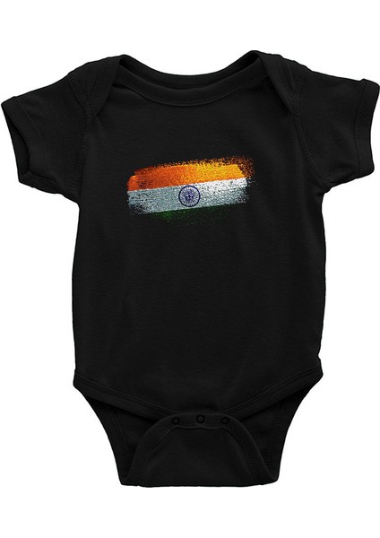 India - India Siyah Unisex Bebek Body - Zıbın