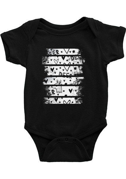 Geyik Siyah Unisex Bebek Body - Zıbın