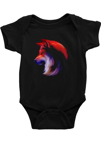 Renkli Kurt Siyah Unisex Bebek Body - Zıbın