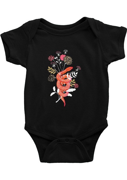 Pembe Yılan Siyah Unisex Bebek Body - Zıbın