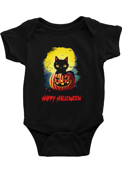 Halloween Kedicik Siyah Unisex Bebek Body - Zıbın