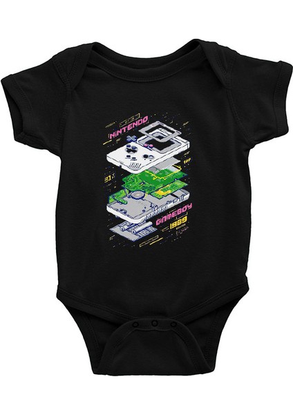Retro Gameboy Siyah Unisex Bebek Body - Zıbın