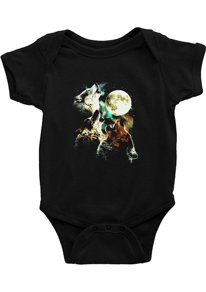 Kurtlar Siyah Unisex Bebek Body - Zıbın