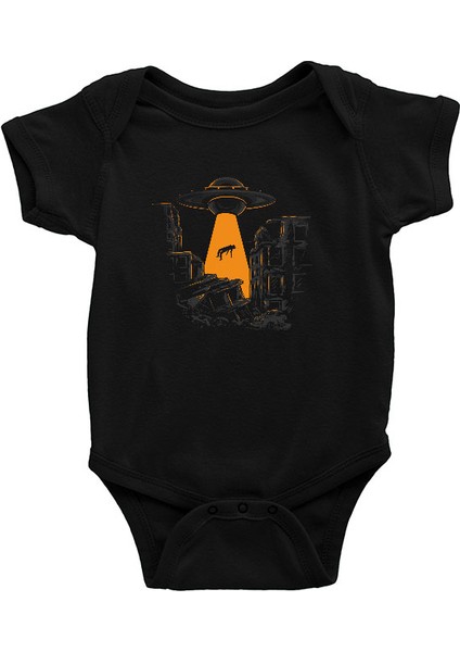 Ufo ve Alien Siyah Unisex Bebek Body - Zıbın