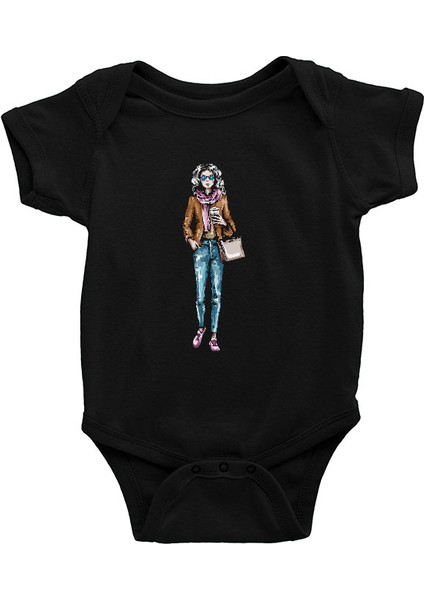 Tarz Kız Siyah Unisex Bebek Body - Zıbın