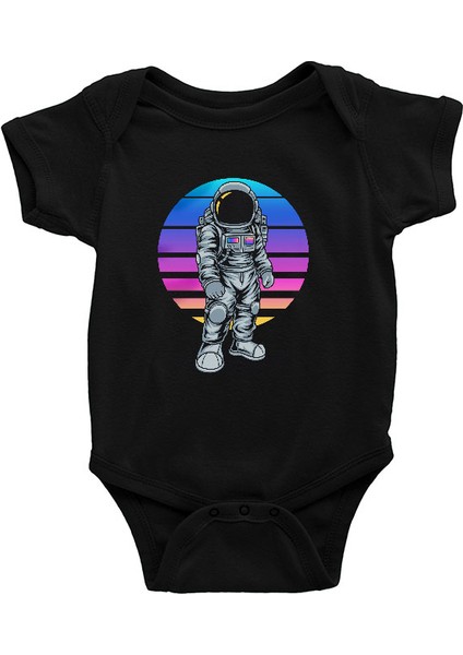 Retro Astronot Siyah Unisex Bebek Body - Zıbın