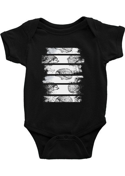 Karakalem Çizim Kirpi Siyah Unisex Bebek Body - Zıbın