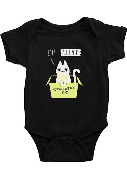 Schrödinger'in Kedisi Kutu Siyah Unisex Bebek Body - Zıbın