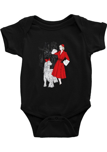 Kırmızı Paltolu Kız Fashion Siyah Unisex Bebek Body - Zıbın