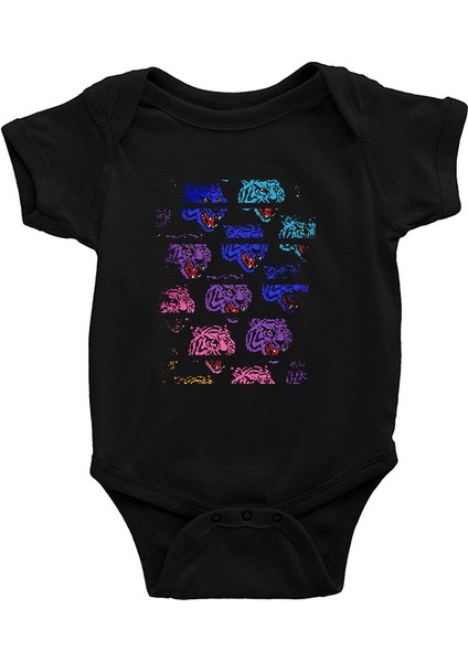 Renkli Kaplanlar Siyah Unisex Bebek Body - Zıbın