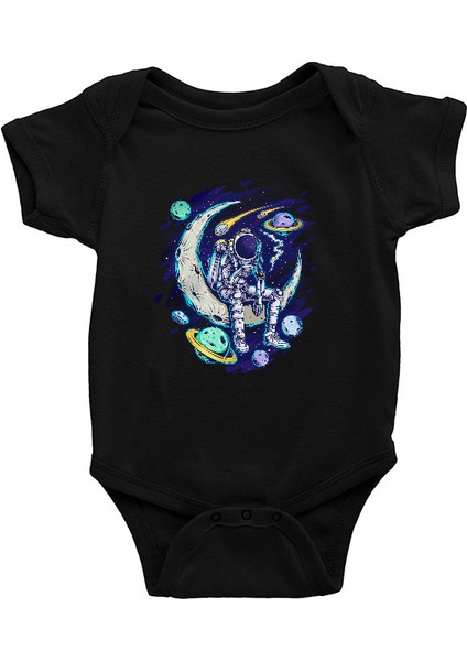 Sigara Içen Astronot Siyah Unisex Bebek Body - Zıbın