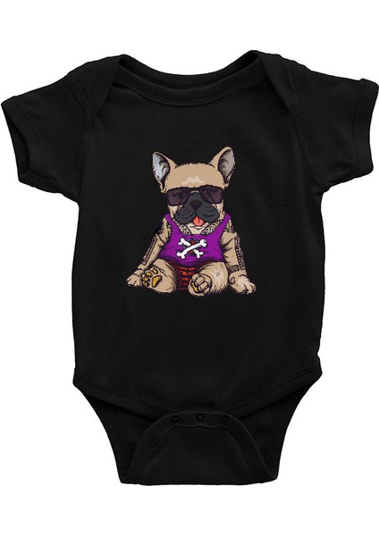 Karizmatik Buldog Siyah Unisex Bebek Body - Zıbın