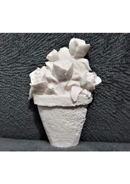 Magnet Saksıda Gül Çiçek Silikon Kalıp K-769, Kokulu Taş Sabun Alçı Mum Kalıbı