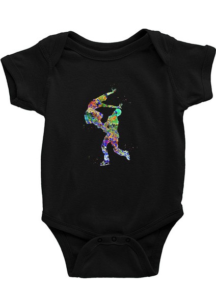 Buz Pateni Renkli Çift Siyah Unisex Bebek Body - Zıbın