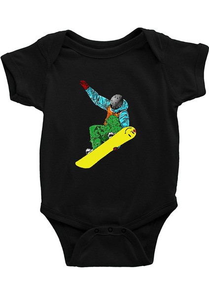 Snowboarding Siyah Unisex Bebek Body - Zıbın