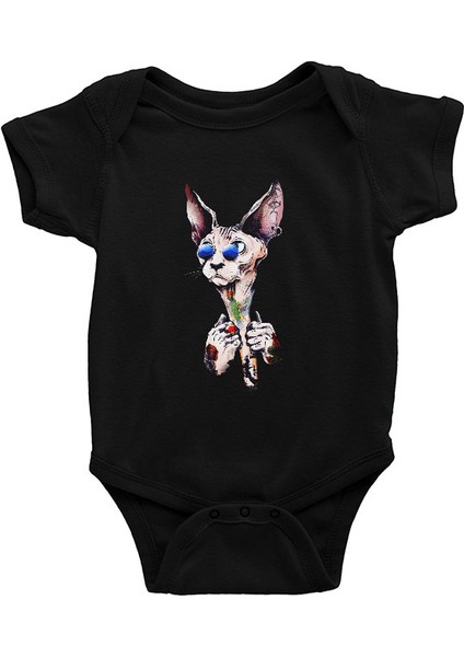 Tattoo Sfenks Kedi Siyah Unisex Bebek Body - Zıbın