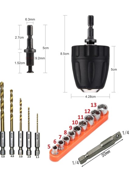 Altıgen Hex Adaptörlü Shank 1/4" Girişli 3/8" Mandren Lokma Matkap Ucu Seti