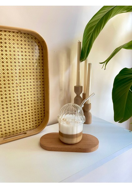 Cam Oval Kapaklı Isıya Dayanıklı Pinterest Bardak | Kahve ve Sunum Bardağı| 430 ml