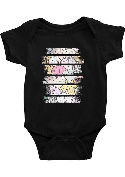 Renkli Tavşanlar Siyah Unisex Bebek Body - Zıbın
