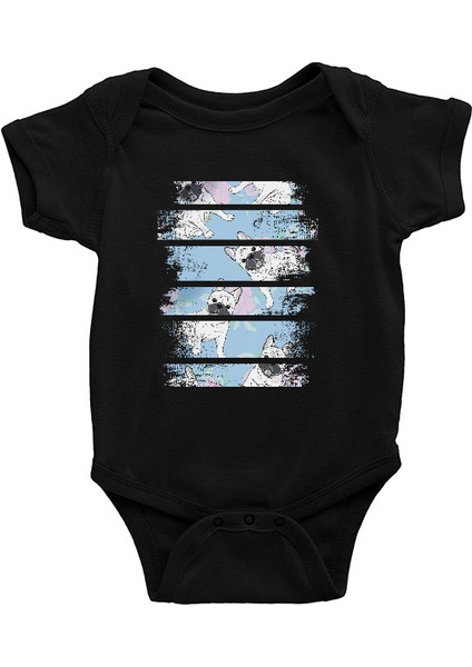 Beyaz Buldog Köpek Siyah Unisex Bebek Body - Zıbın