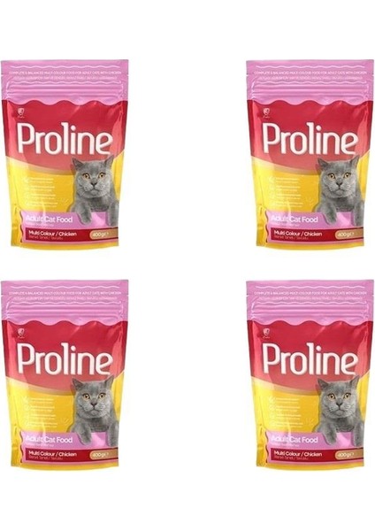 Pro Line Renkli Taneli Tavuklu Yetişkin Kedi Maması 400 gr x 4 Adet