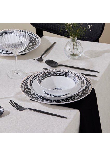 Black Gold 19 Parça 6 Kişilik Desenli Opal Cam Yemek Takımı Altın Renk