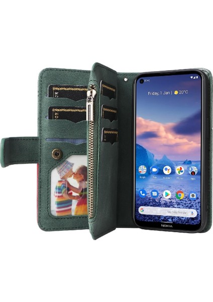 Nokia 3.4 Dokuz Kart Yuvaları Fermuar Cüzdan Tarzı ile Iki Renkli (Yurt Dışından)