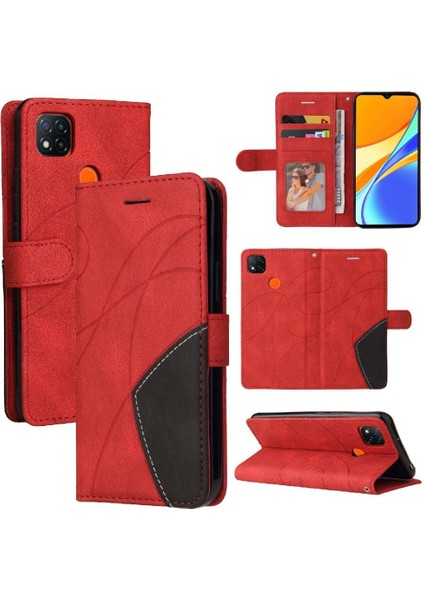 Kart Yuvası Standı Iki Renkli Dikiş Pu Flip ile Xiaomi Redmi 9c Için Kılıf (Yurt Dışından)