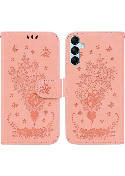Samsung Galaxy M14 5g Kickstand Kart Yuvaları Kabartma Gül Çiçekler Pu (Yurt Dışından)