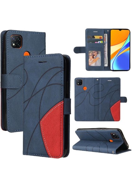 Kart Yuvası Standı Iki Renkli Dikiş Pu Flip ile Xiaomi Redmi 9c Için Kılıf (Yurt Dışından)
