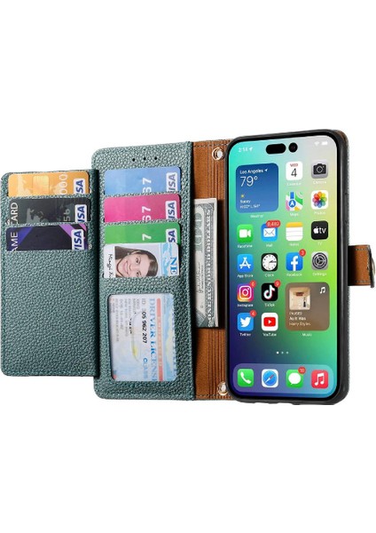 Iphone 14 Için Kılıf Pro Aşk Kordon Cüzdan Fermuar Deri Kılıf (Yurt Dışından)