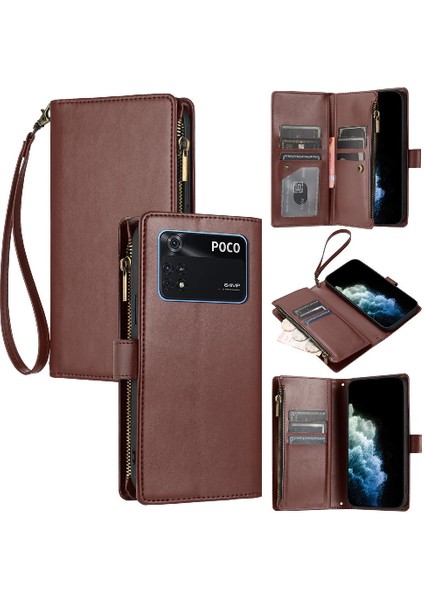 Xiaomi Poco M4 Pro 4g Için Kılıf Cüzdan Fermuar Folio Kapak Kart Yuvaları Pu (Yurt Dışından)