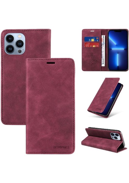 Iphone 13 Için Kılıf Pro Max Pu Deri Koruyucu Manyetik Folio Cüzdan (Yurt Dışından)