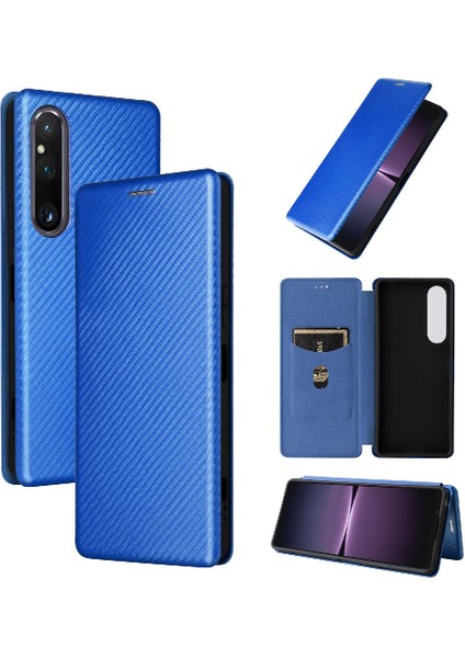 Sony Xperia 1 V 2023 Için Kılıf Deri Folio Flip Case Manyetik Karbon (Yurt Dışından)