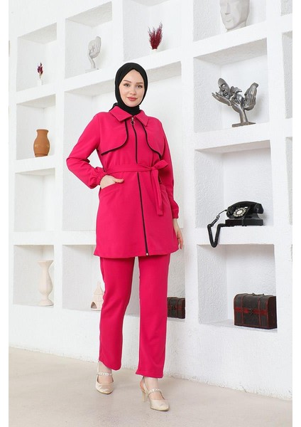 Tesettür Bolero Detaylı Scuba Takım BRC1305-1 Fuşya