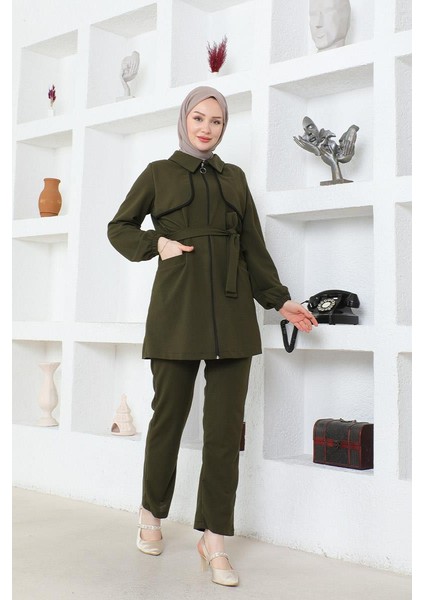 Tesettür Bolero Detaylı Scuba Takım BRC1305-1 Haki