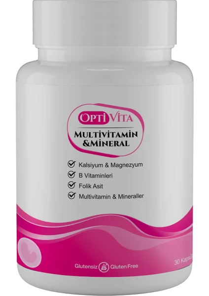 Multivitamin Ve Mineral 30 Kapsül Folik Asit, B Vitaminleri, Kalsiyum Ve Magnezyum Hamile Vitamin