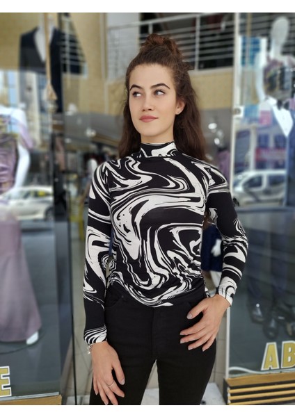 1024 Desenli Bej Uzun Kollu Bluz modelleri