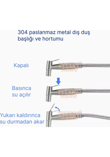 Karavan Dış Duş Paslanmaz Metal Hortum Paslanmaz Inox Duş Başlığı Kilitli Siyah/beyaz Sıcak/soğuk