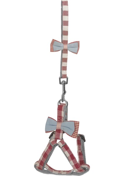 Köpek Göğüs Tasma Seti Ekose Desenli Papyonlu 1.5 Cm*35-48 cm Kırmızı