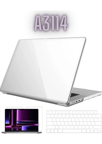 Apple Macbook Air 2024 15 Inç M3 Çip A3114 Şeffaf Kılıf / Klavye Kılıfı / Ekran Koruyucu Film Seti