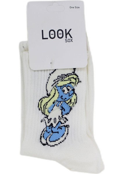 Look Socks Şirine Karakter Desenli Beyaz Kolej Çorap